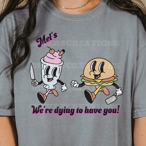 Dying to Have You at Mel&#39;s | 2025 Horror Nights TShirt | Universal Studios Halloween Horror Shirt | Vintage Halloween Mascots