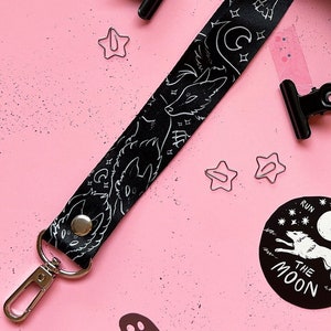 wolf pack lanyard - black badge holder | running wolves - stars - moon - witchy - furry - grunge - night sky - id holder - canine