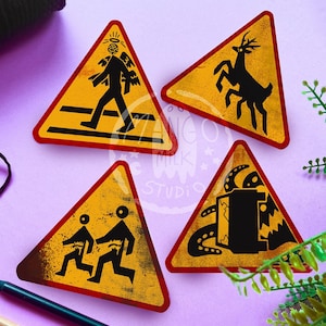 Cryptid Warning Signs Vinyl Stickers | cryptid - monster - accurate angel - monsters - scp - monster - monsters - mystery