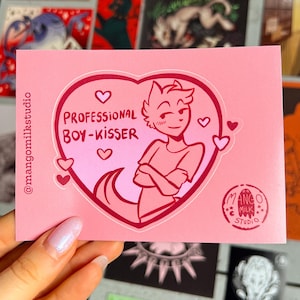Professional Boy Kisser - Heart shaped vinyl sticker | catboy - fandom - ao3 - furry - omegaverse - nsfw - gay - bisexual - femboy