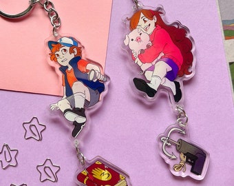Gravity Falls - Dipper and Mabel double keychains | weirdmageddon - mabel - dipper pines - stan - ford - crypid - cryptic