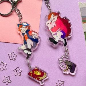 Gravity Falls - Dipper and Mabel double keychains | weirdmageddon - mabel - dipper pines - stan - ford - crypid - cryptic