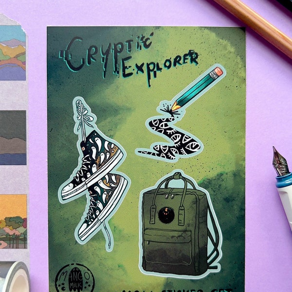 cryptic explorer small sticker set | mothman - adventure - adventurer - stickers - scp - monster - monsters - werid - creepy