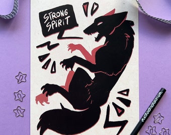 Strong Spirit - Wolf Poster | wolf print - wolves - motivational - motivation - canine - furry - illustration