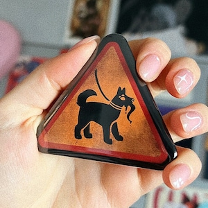 Cryptid Creepy Dog Warning Sign - Triangle Button | scp badge - paranormal - mystery - hunt - monster animal - furry - dog park