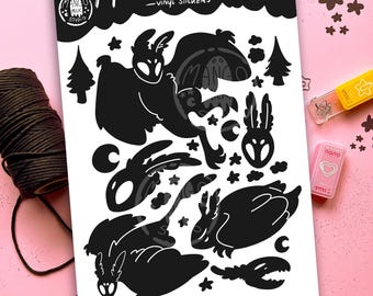 Mothman Silhouette Vinyl Sticker Set | cryptid - cryptids - cryptidcore - weirdcore - gremlincore - bujo - deco - journal - wateproof