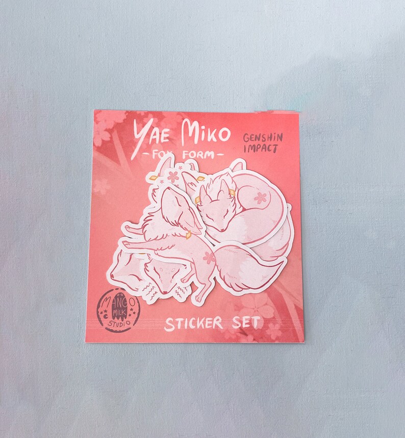 Yae Miko Fox Form Sticker Set Genshin Impact Pastel Pink Etsy