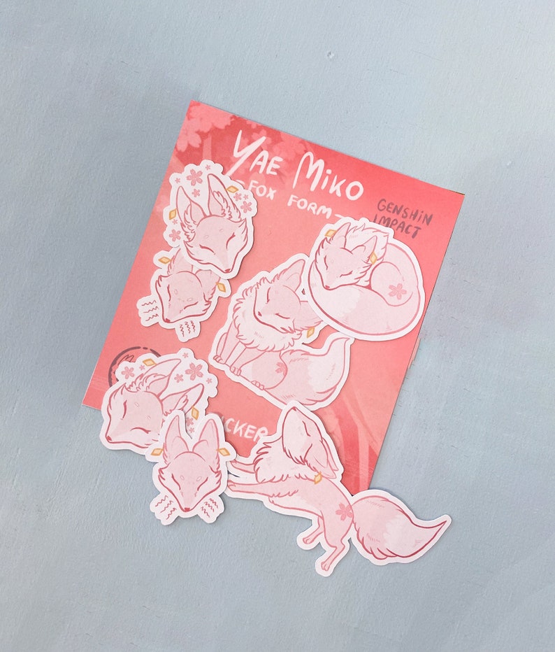 Yae Miko Fox Form Sticker Set Genshin Impact Pastel Pink Etsy