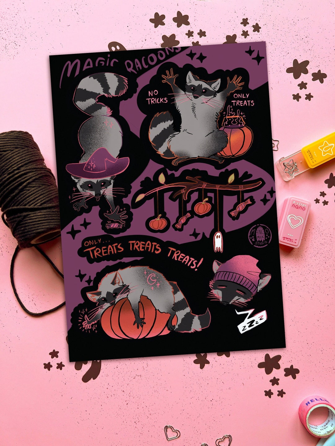 Magic Raccon Antho Magic Raccoons Vinyl Sticker Set Raccoon Trash Panda Fall Autumn Cozy ...