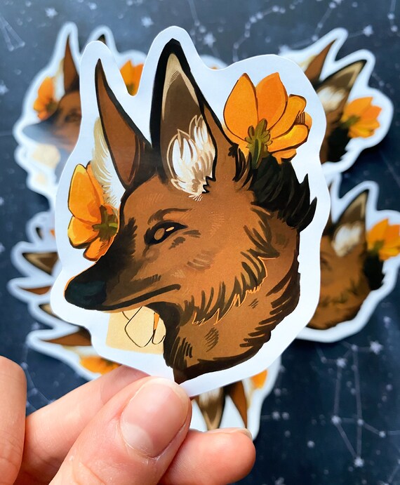 Vinyl Maned Wolf Sticker Wolves Flowers Dog Dogs Pen Etsy