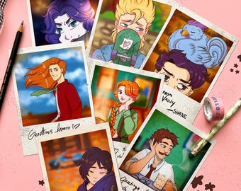 Stardew Valley small polaroid prints - bachelors and bachelorettes | Abigail - Sam - Shane - Elliot - Leah - Harvey - Sebastian - print