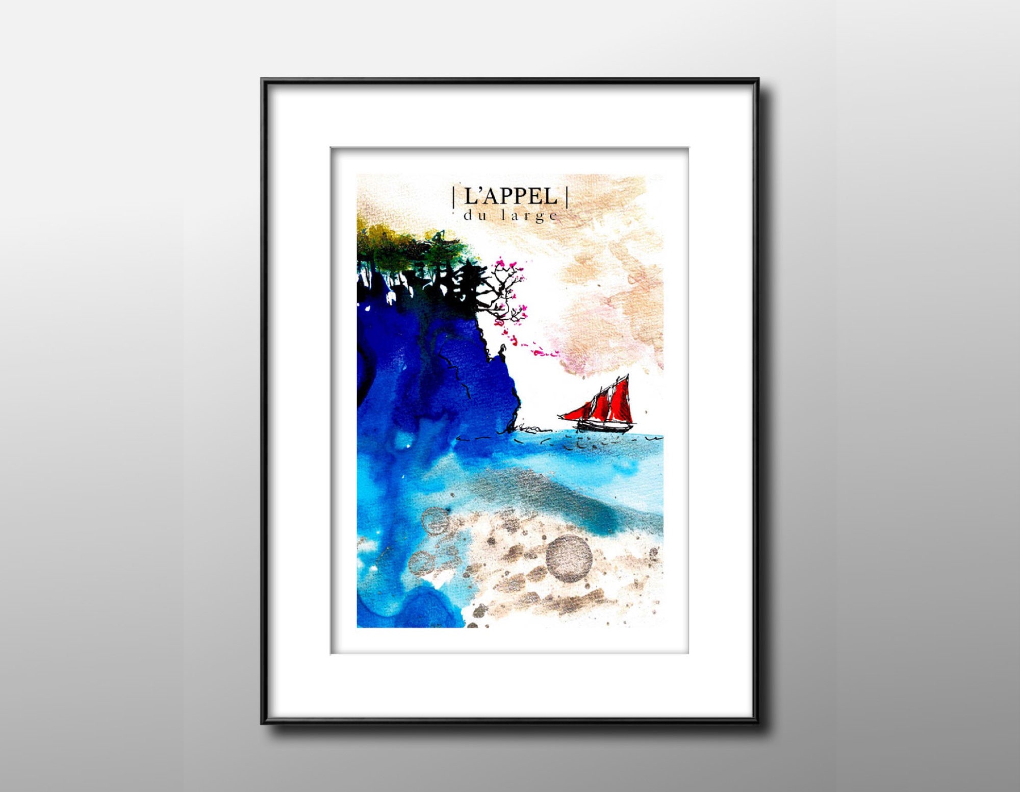 L'appel Du Large - Affiche d'une Aquarelle Unique Pour Décoration d'intérieur