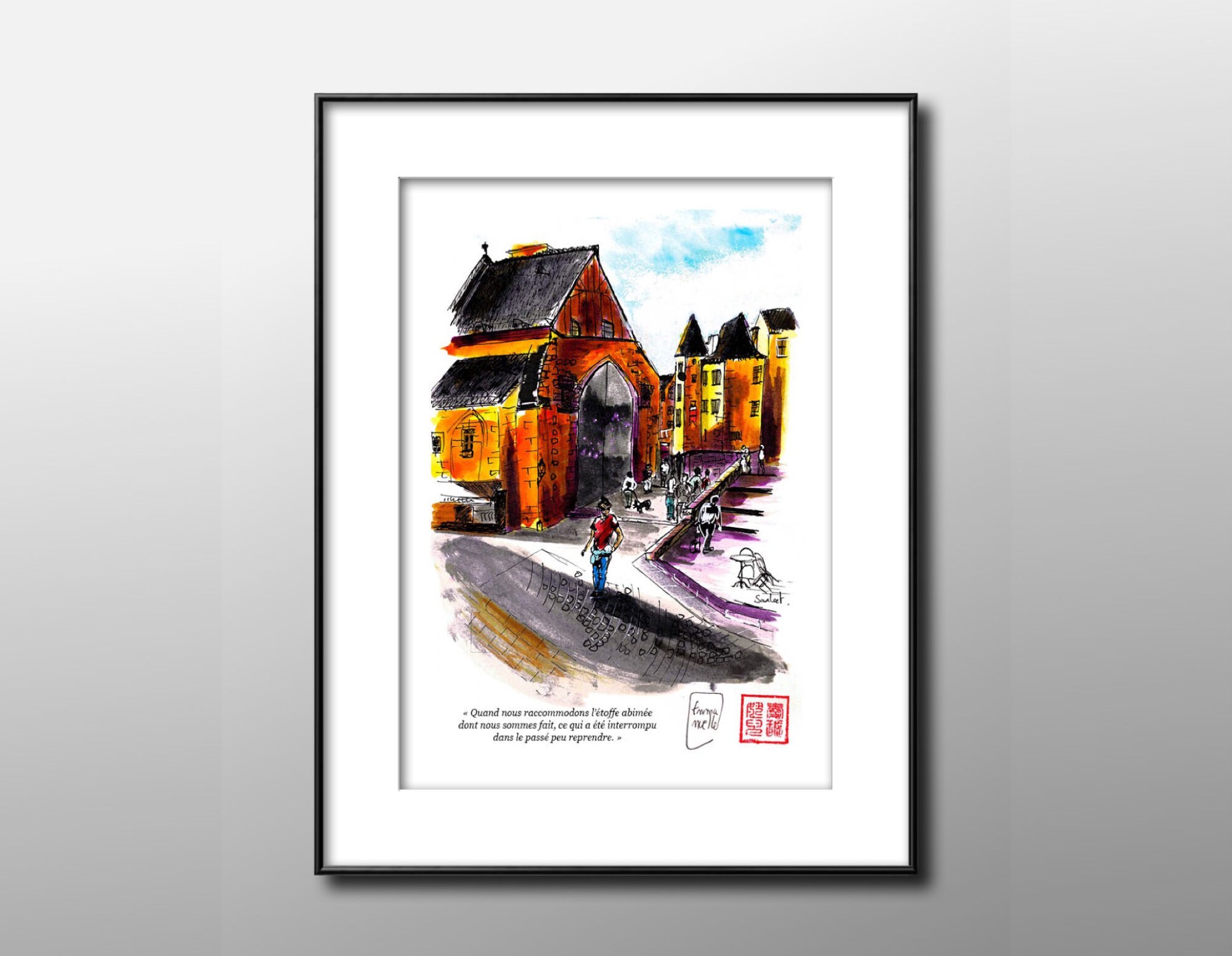 Sarlat La Caneda - Affiche d'une Aquarelle Unique Pour Décoration d'intérieur