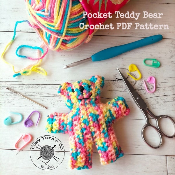 PDF Crochet Pattern Pocket Teddy Bear - Great for beginners, mini bear pattern, crochet tutorial, anxiety toy