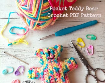 PDF Crochet Pattern Pocket Teddy Bear - Idéal pour les débutants, modèle de mini ours, tutoriel au crochet, jouet d'anxiété