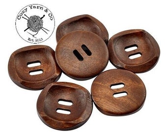 30mm Coffee Chunky Wood Brown 2 hole Button for knitting crochet sewing projects