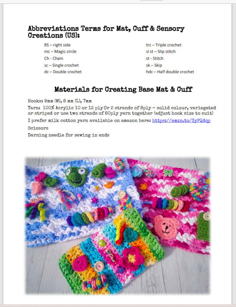 Sensory Fiddle Mat Twiddle Cuff Crochet Pattern Charity Project | Instant PDF Download Designed for Dementia Brain Injury Autism Tummy Time image 5