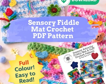 Sensory Fiddle Mat Twiddle Cuff Crochet Pattern Charity Project | Instant PDF Download Designed for Dementia Brain Injury Autism Tummy Time