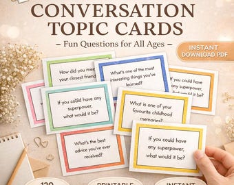 Conversation Topic Cards Game PDF Dementia Activity - Mindful Chatter Challenge 45  Instant Download + Bonus Adult Coloring Pages