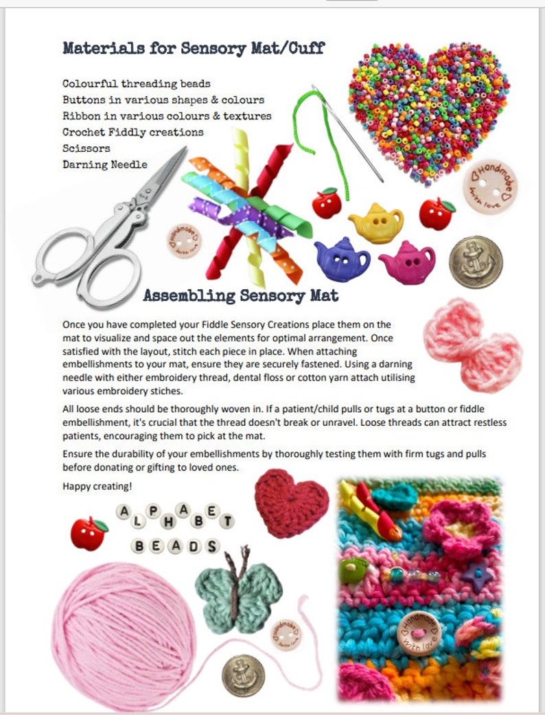 Sensory Fiddle Mat Twiddle Cuff Crochet Pattern Charity Project | Instant PDF Download Designed for Dementia Brain Injury Autism Tummy Time image 7