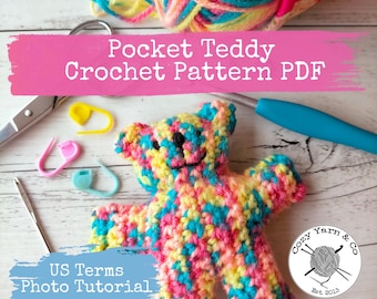 Pocket Teddy Bear Crochet Easy Pattern PDF With Photo Tutorial | Anxiety Trauma Teddy Charity Toy - Perfect For Beginners - Instant Download