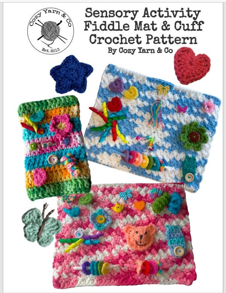 Sensory Fiddle Mat Twiddle Cuff Crochet Pattern Charity Project | Instant PDF Download Designed for Dementia Brain Injury Autism Tummy Time image 9
