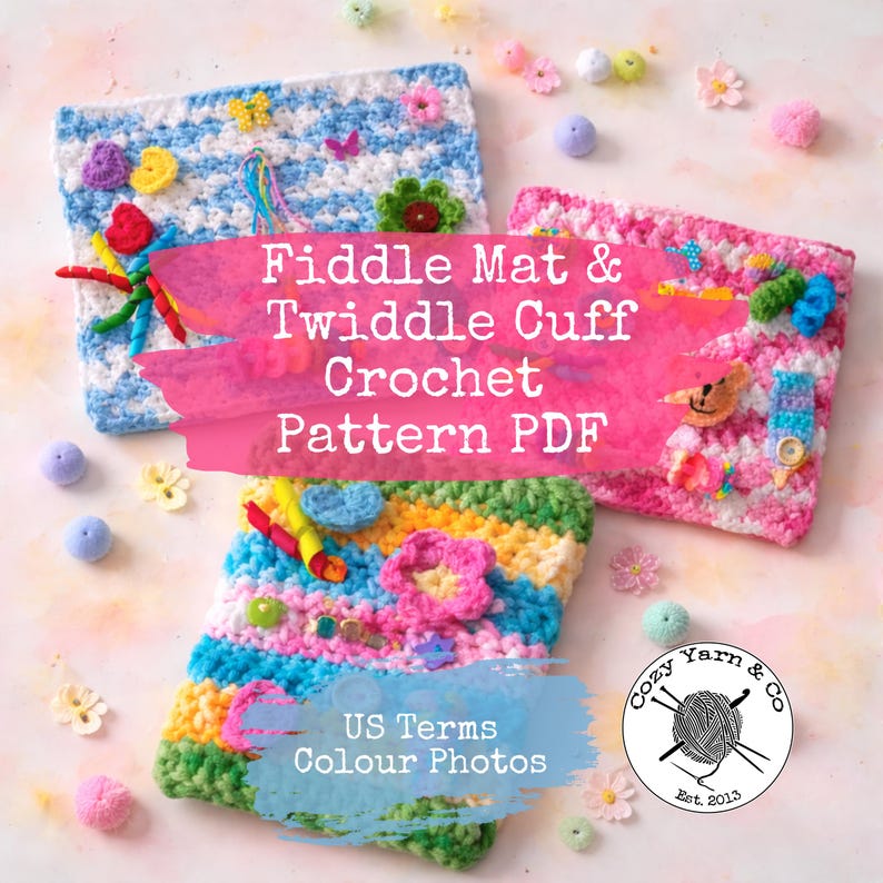 Sensory Fiddle Mat Twiddle Cuff Crochet Pattern Charity Project | Instant PDF Download Designed for Dementia Brain Injury Autism Tummy Time image 12