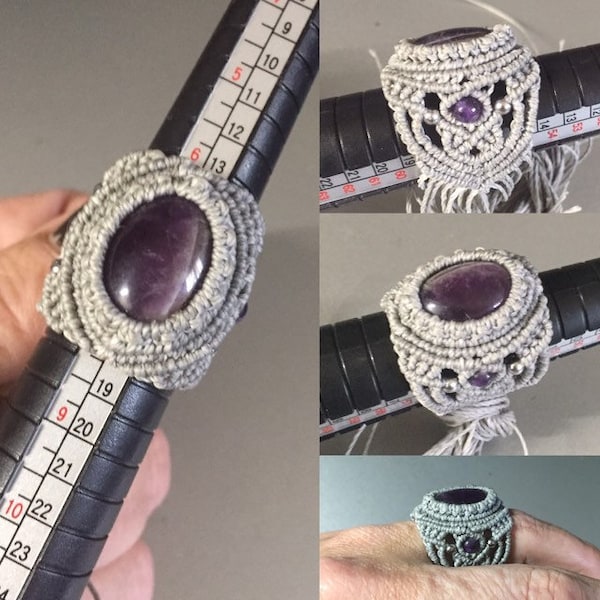 Bague micro macramé améthyste