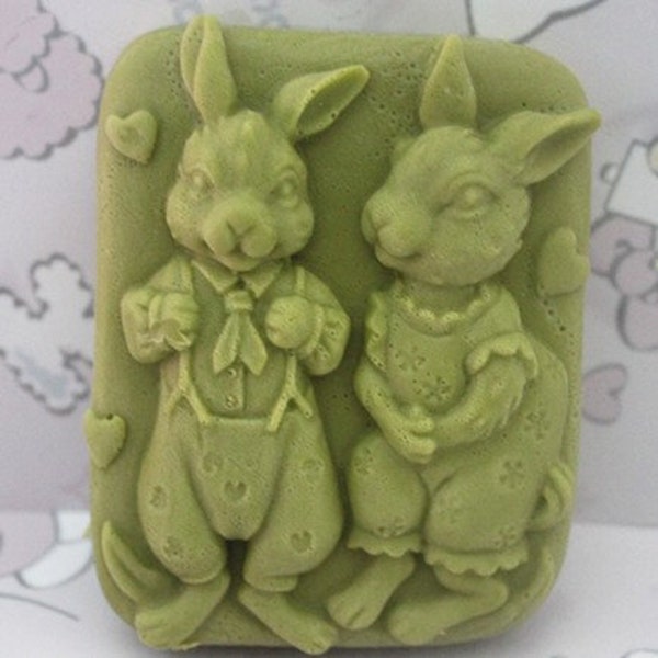 Rabbit Couple Silicone Mold - 1 cavities - bunny soap mold rabbit silicone molds plaster mold rabbits mold candle animals mold