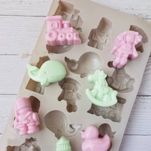 Cute Toy Silicone Mold - 15 cavities - toy soap mold duck mold lighthouse mold trojan mold doll mold Household Division mold train mold