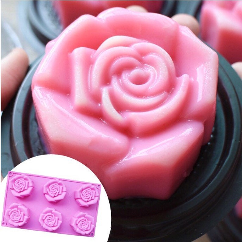 Rose Silicone Soap Mold 6 cavities Rose soap mold flower silicone molds plaster mold Ice mold silicone mold chocolate mold image 3