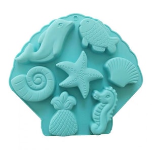 Seashell Silicone Soap Mold - 7 cavities - fish mold seahorse mold dolphin mold star mold sea mold seashell soap mold starfish mold
