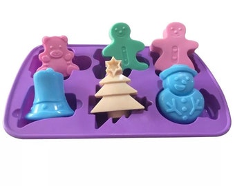 Christmas Snowman Bells Gingerbread Man Bear Tree Silicone Soap Mold - 6 cavities - Christmas soap mold silicone molds plaster mold Ice mold