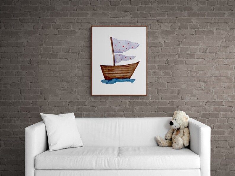 Ship Art Prints Watercolor Nursery Wall Art Decor Digital Etsy