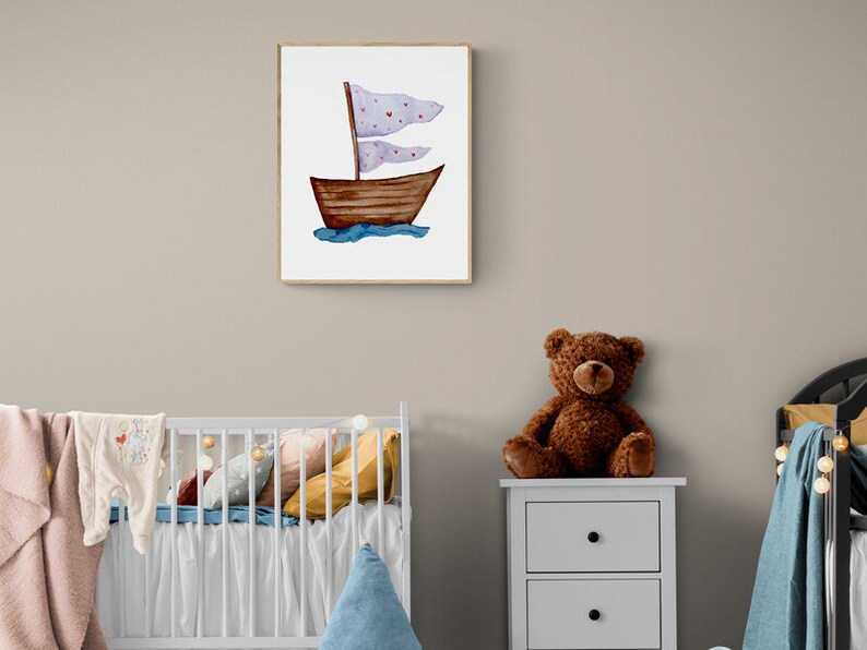 Ship Art Prints Watercolor Nursery Wall Art Decor Digital Etsy