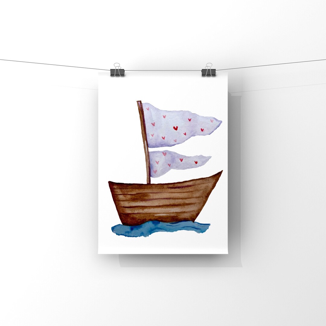 Ship Art Prints Watercolor Nursery Wall Art Decor Digital Etsy