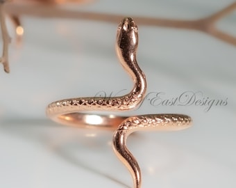 Rose Gold Snake Ring, Serpent Band, Adjustable, pinky, delicate, Gothic Snake Jewelry