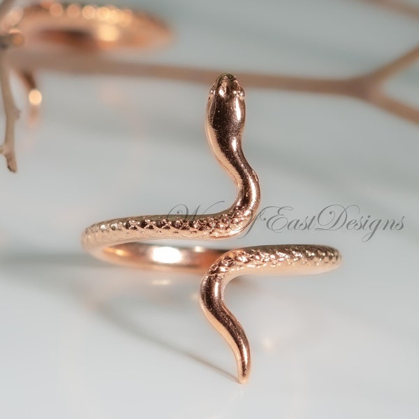 Rose Gold Snake Ring, Serpent Band, Adjustable, pinky, delicate, Gothic Snake Jewelry