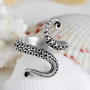 Octopus Ring, Squid, Silver Tentacle Rings, Adjustable, sea animal, mermaid jewelry