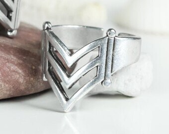 Silver Chevron Ring, Bohemian Geometric Ring, Boho Chic Free people style Jewelry, Stacking pinky Knuckle Rings, jewelry gift for her