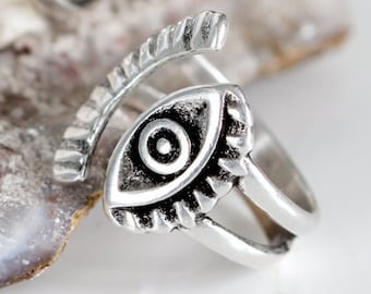 Evil Eye Ring, Silver adjustable Bohemian protection ring, Stacking pinky Knuckle Rings, Best friend gifts,  gift, for her