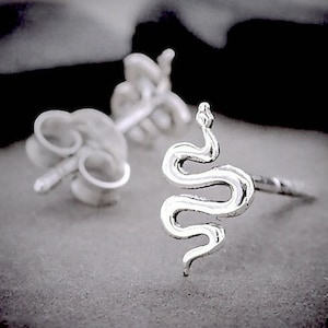 Snake stud earrings, Sterling Silver Snake earring, cartilage stud, helix stud, Boho Serpent earrings, Good luck gift, 1 pair (2 earrings)