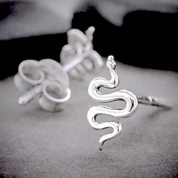 Snake stud earrings, Sterling Silver Snake earring, cartilage stud, helix stud, Boho Serpent earrings,  gifts - 1 pair (2 earrings)