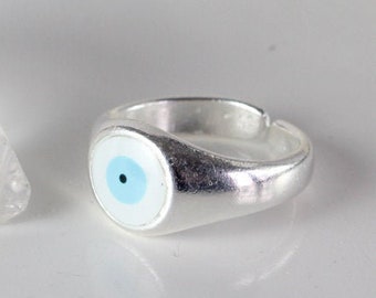 Bohemian Evil Eye protection Ring, Silver turquoise mati eye, Statement Boho Chic Jewelry, Stacking pinky Knuckle Rings    jewelry gift