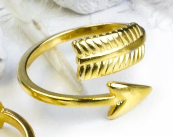 Bohemian Arrow Ring, Gold plated Boho Knuckle Ring Adjustable Stacking Midi pinky Native American,  gifts, jewelry gift for her