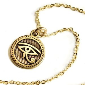 Eye of Horus Gold Necklace, Layering necklace, Egyptian jewelry, good health amulet, Evil eye protection jewelry, gift for him, for her
