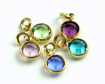 Add a Swarovski® birthstone charm, 6mm Crystal charms, gold plated bezel, Dangling Birthstones