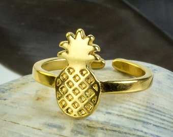 Gold Pineapple Ring, girlfriend gift, boho Adjustable Stacking Midi pinky rings, free people style, Tropical fruit,  jewelry gift