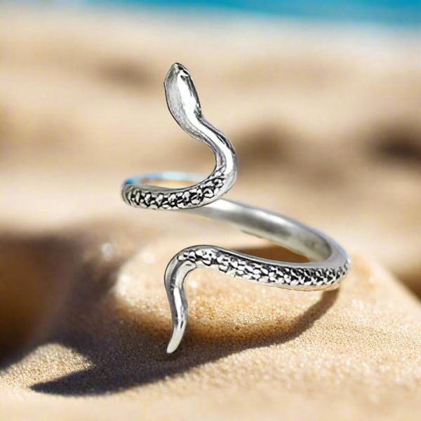 Silver Snake Ring, Serpent Band, Adjustable, boho pinky ring, Gothic Animal jewelry
