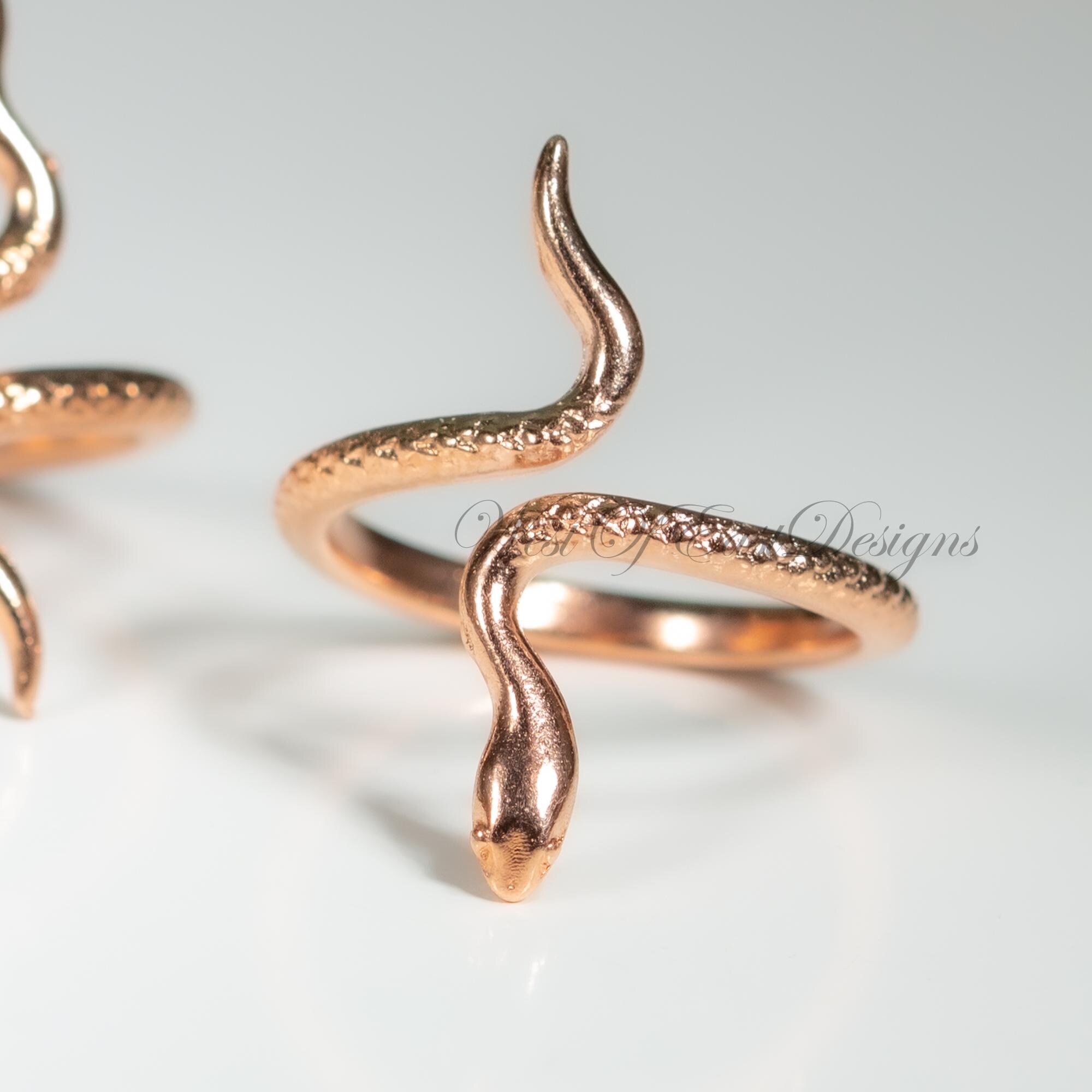 Rose Gold Snake Ring, Serpent Band, Adjustable, Pinky, Delicate, Gothic ...